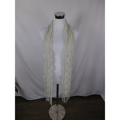 Ivory Lace Fringe Crochet Boho Shawl Wrap OS
