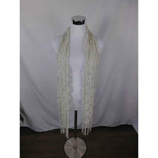 Ivory Lace Fringe Crochet Boho Shawl Wrap OS