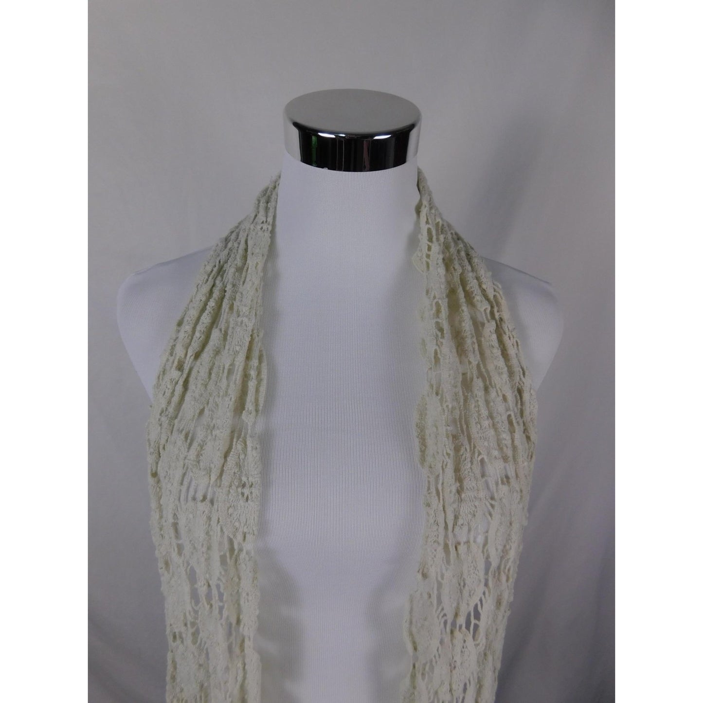 Ivory Lace Fringe Crochet Boho Shawl Wrap OS