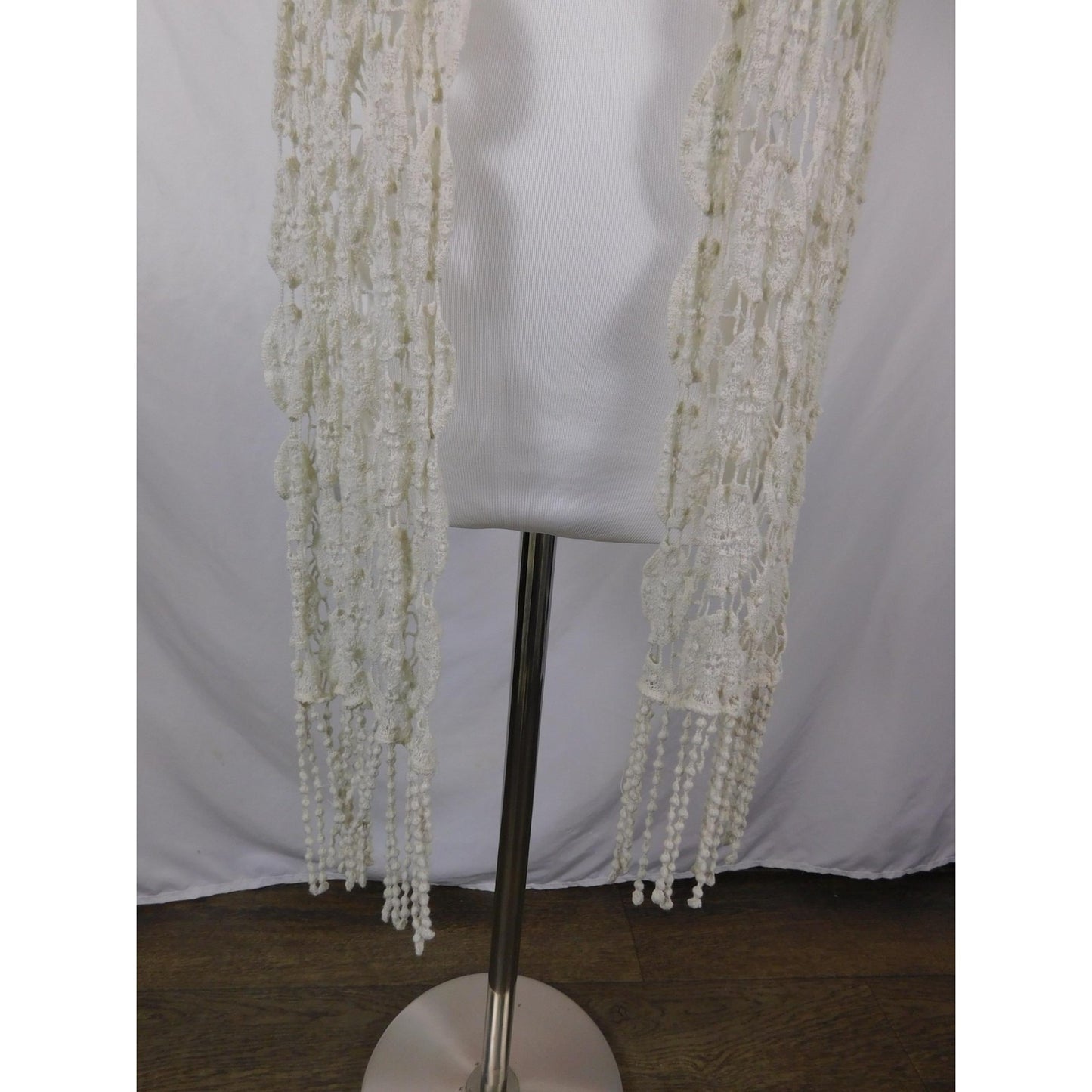 Ivory Lace Fringe Crochet Boho Shawl Wrap OS
