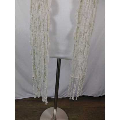 Ivory Lace Fringe Crochet Boho Shawl Wrap OS