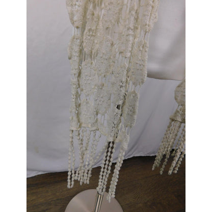 Ivory Lace Fringe Crochet Boho Shawl Wrap OS
