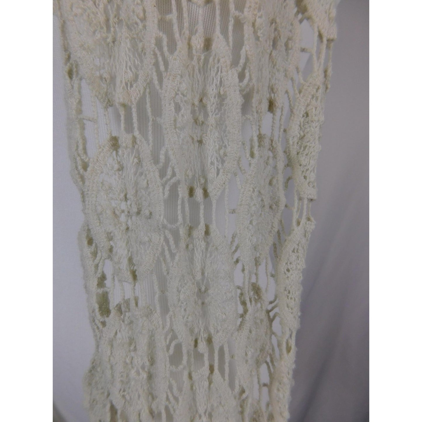 Ivory Lace Fringe Crochet Boho Shawl Wrap OS