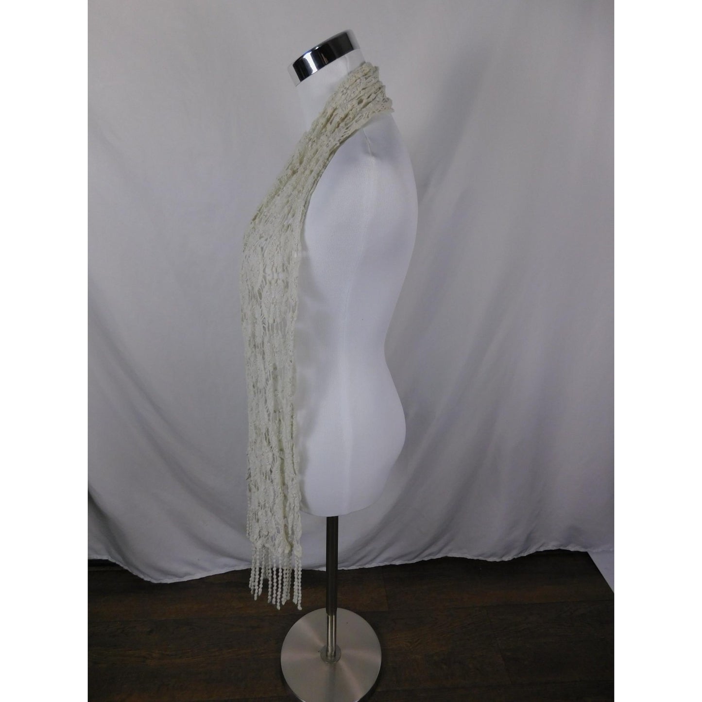 Ivory Lace Fringe Crochet Boho Shawl Wrap OS