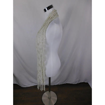 Ivory Lace Fringe Crochet Boho Shawl Wrap OS