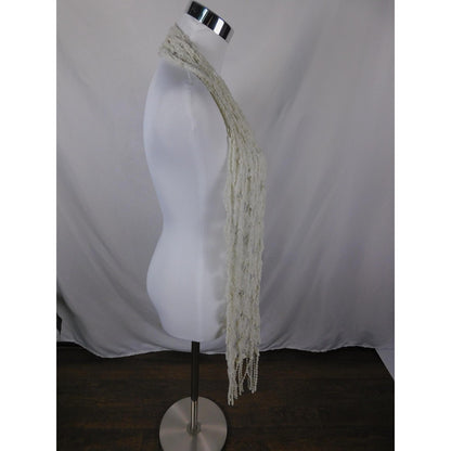 Ivory Lace Fringe Crochet Boho Shawl Wrap OS