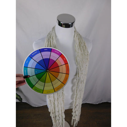 Ivory Lace Fringe Crochet Boho Shawl Wrap OS