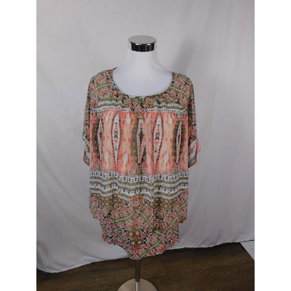 JM Collection Blouse Womens XL Multicolor Sheer Chiffon Lined Boho Poncho Top