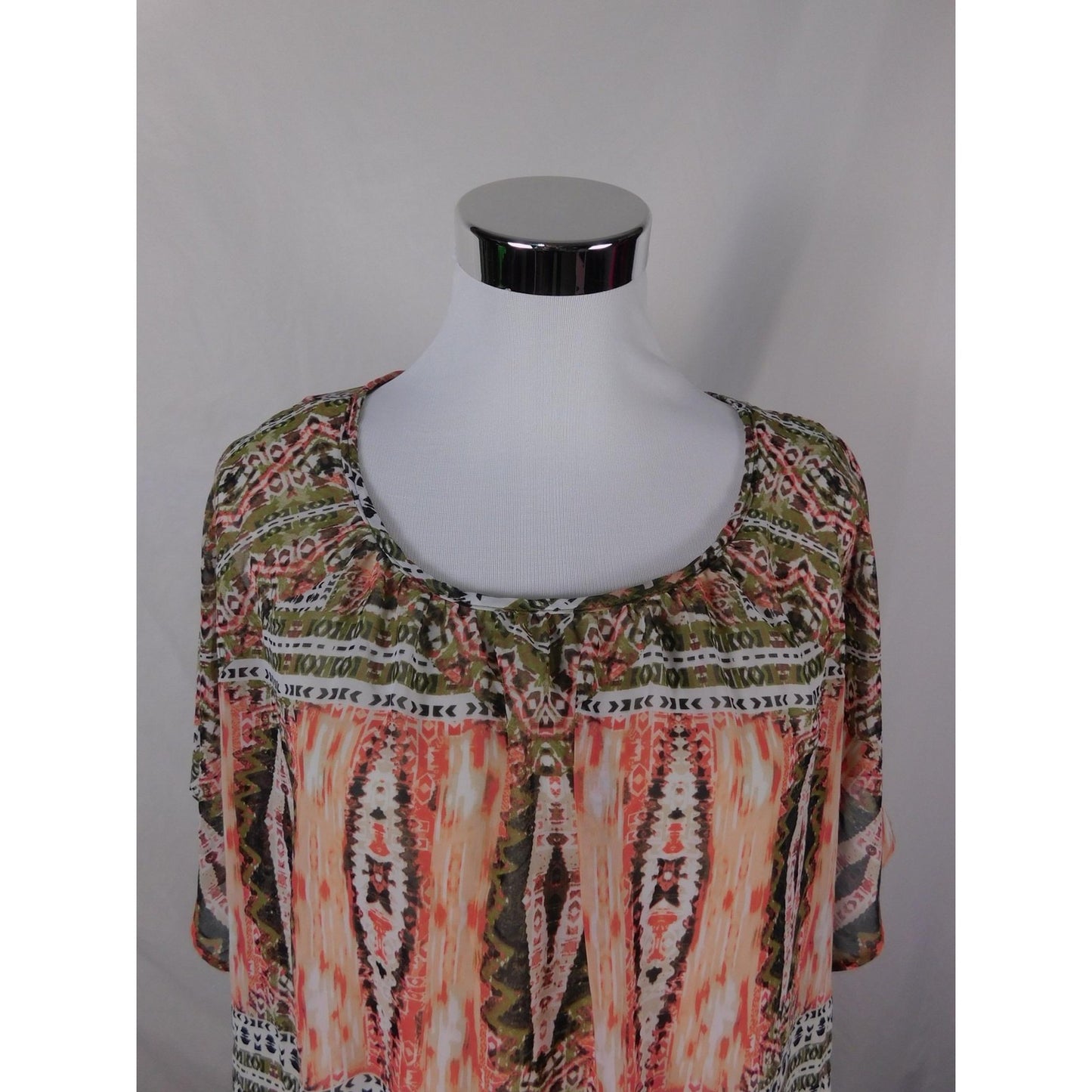JM Collection Blouse Womens XL Multicolor Sheer Chiffon Lined Boho Poncho Top