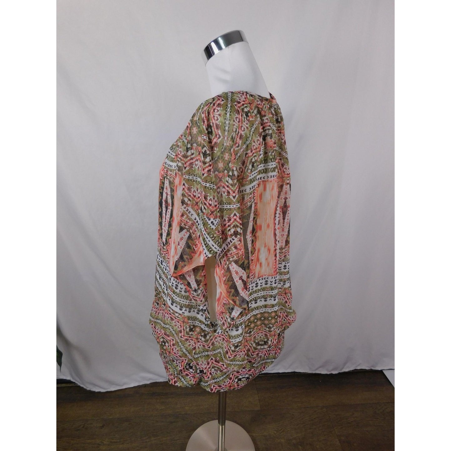 JM Collection Blouse Womens XL Multicolor Sheer Chiffon Lined Boho Poncho Top