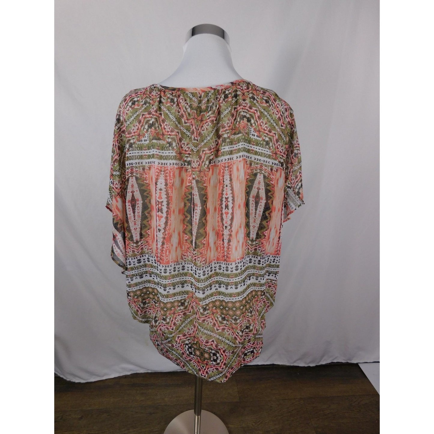 JM Collection Blouse Womens XL Multicolor Sheer Chiffon Lined Boho Poncho Top