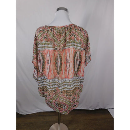JM Collection Blouse Womens XL Multicolor Sheer Chiffon Lined Boho Poncho Top