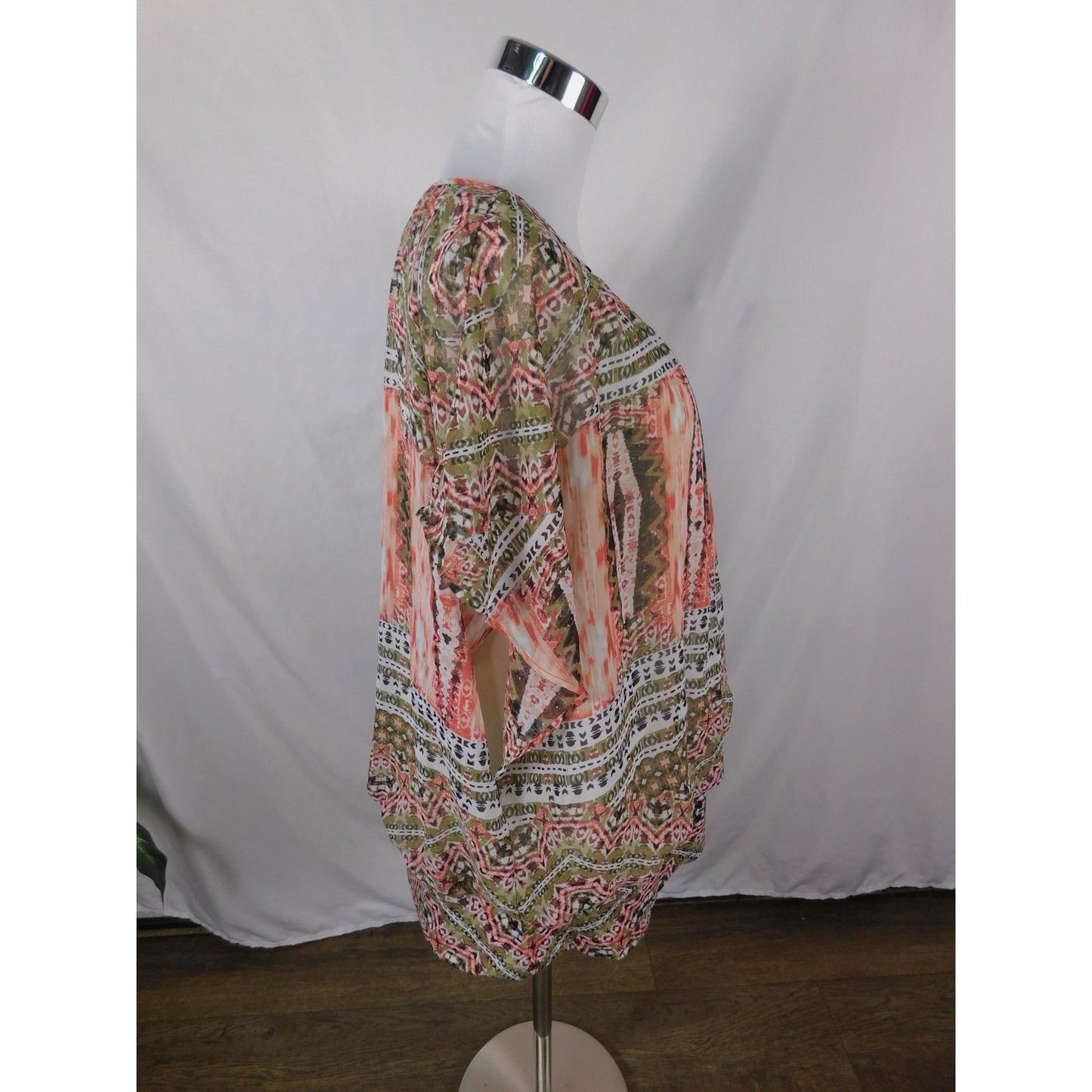 JM Collection Blouse Womens XL Multicolor Sheer Chiffon Lined Boho Poncho Top