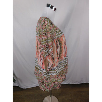 JM Collection Blouse Womens XL Multicolor Sheer Chiffon Lined Boho Poncho Top