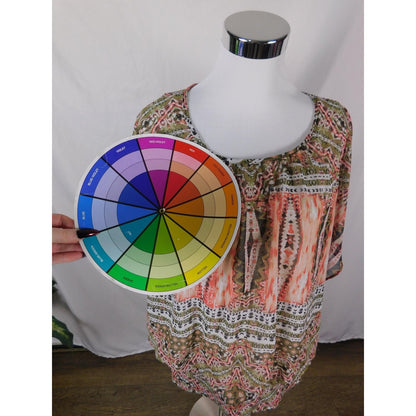 JM Collection Blouse Womens XL Multicolor Sheer Chiffon Lined Boho Poncho Top