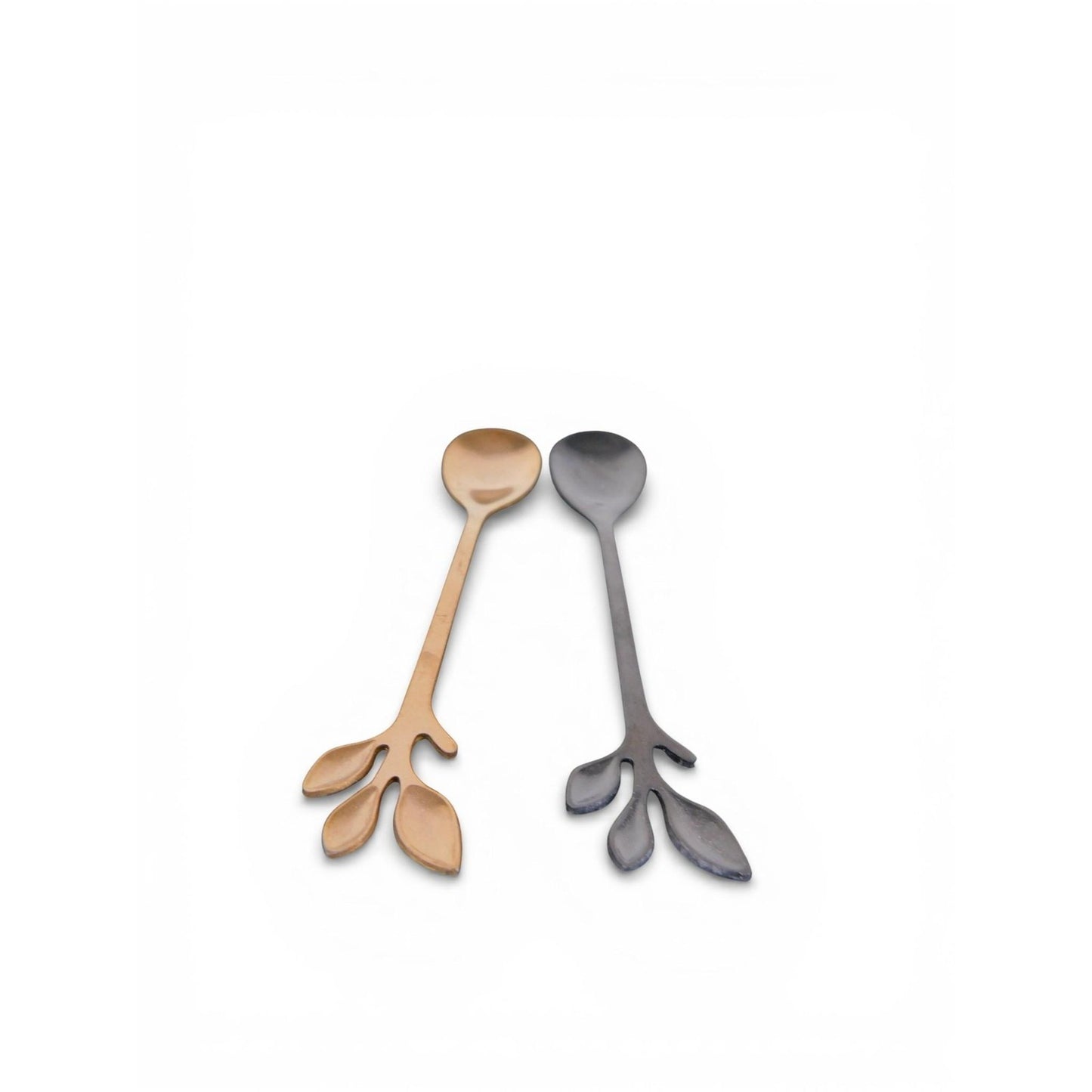 Pair Gold Silver Leaf Handle Spoons Stainless Steel Gold Plated Flatware Modern