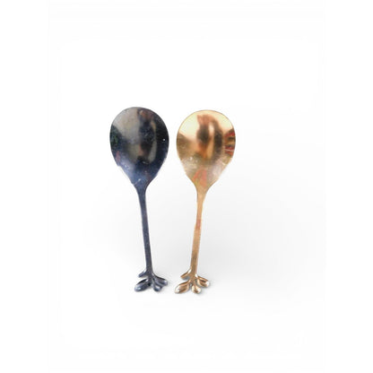 Pair Gold Silver Leaf Handle Spoons Stainless Steel Gold Plated Flatware Modern