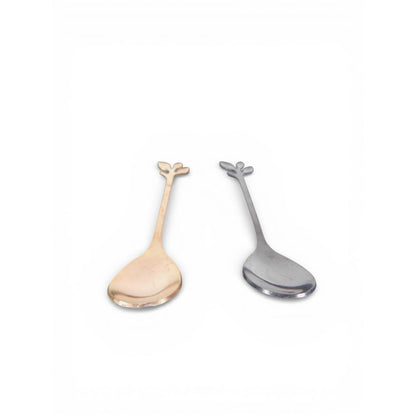 Pair Gold Silver Leaf Handle Spoons Stainless Steel Gold Plated Flatware Modern