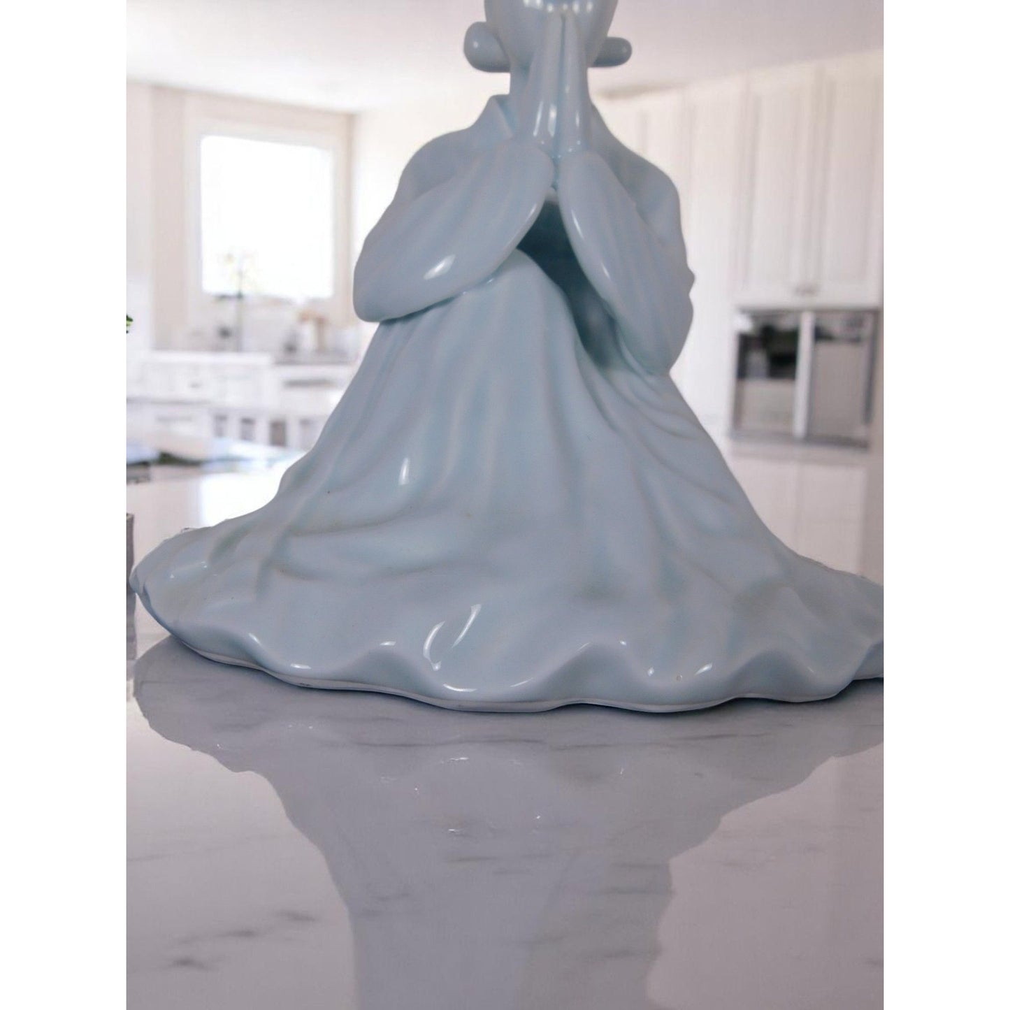 Vtg Chinese Kwan Yin Figurine Blue Glaze Porcelain Goddess Of Mercy 8.5"