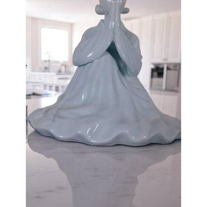 Vtg Chinese Kwan Yin Figurine Blue Glaze Porcelain Goddess Of Mercy 8.5"