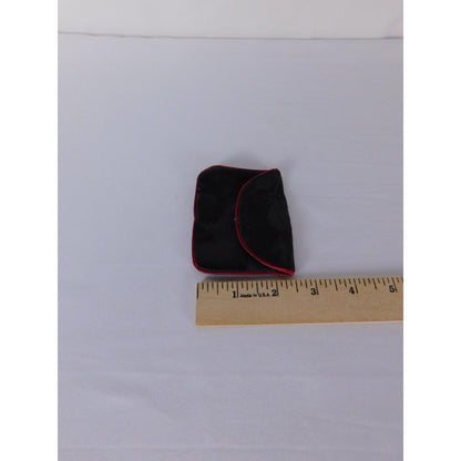 Coin Wallet Purse Womens One Size Compact Black Velvet Floral Pouch Red Trim