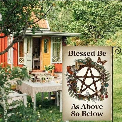 Blessed Be As Above So Below Garden Flag Pagan Wiccan Yard Banner Pentacle Decor