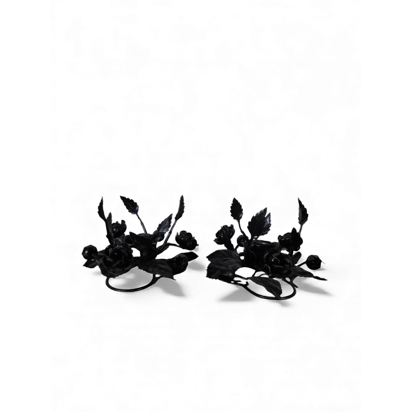 Pair Black Wrought Iron Rose Candle Holder Centerpieces Floral Decor Table