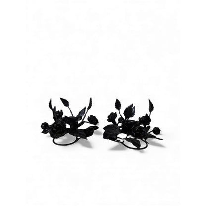 Pair Black Wrought Iron Rose Candle Holder Centerpieces Floral Decor Table