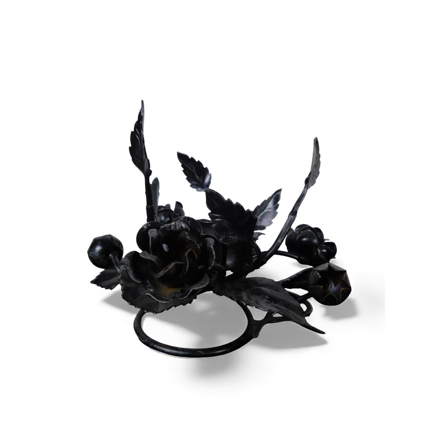 Pair Black Wrought Iron Rose Candle Holder Centerpieces Floral Decor Table