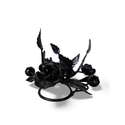 Pair Black Wrought Iron Rose Candle Holder Centerpieces Floral Decor Table