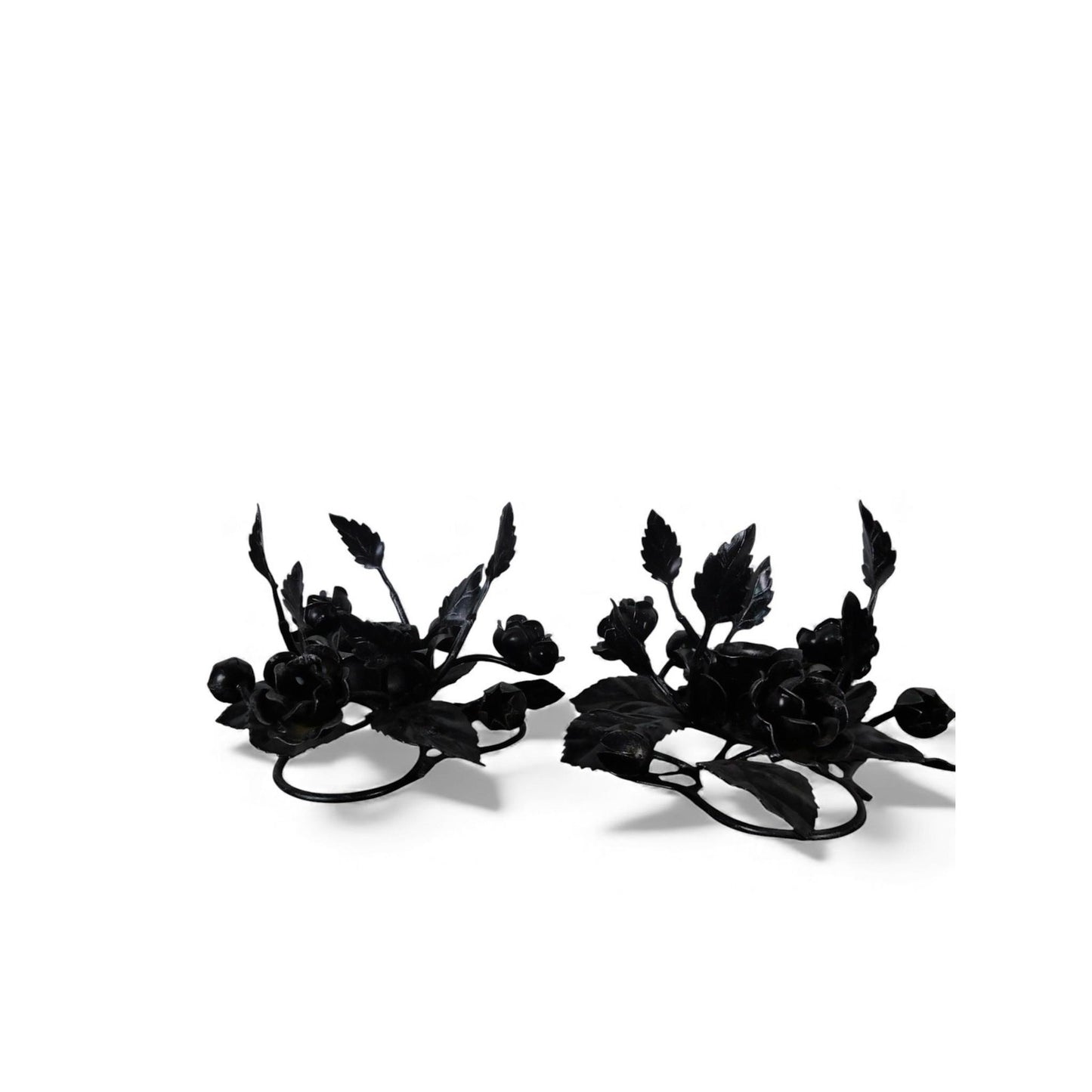 Pair Black Wrought Iron Rose Candle Holder Centerpieces Floral Decor Table
