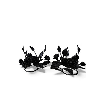 Pair Black Wrought Iron Rose Candle Holder Centerpieces Floral Decor Table