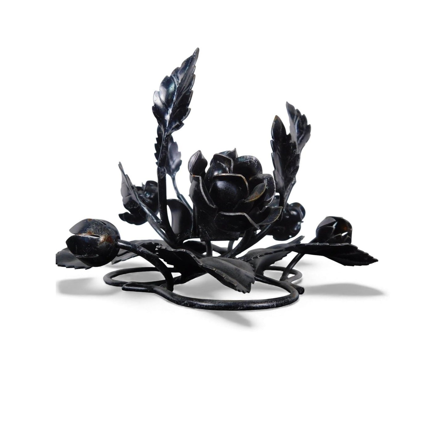 Pair Black Wrought Iron Rose Candle Holder Centerpieces Floral Decor Table