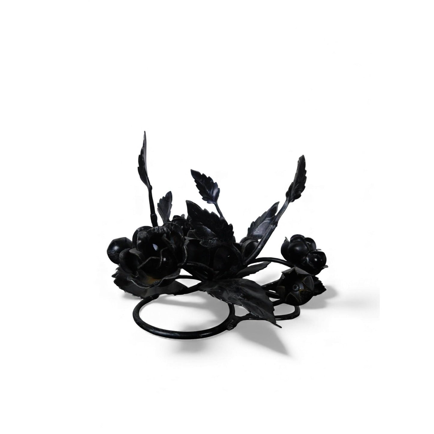 Pair Black Wrought Iron Rose Candle Holder Centerpieces Floral Decor Table