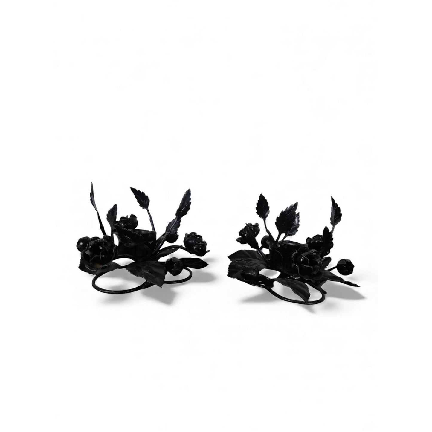 Pair Black Wrought Iron Rose Candle Holder Centerpieces Floral Decor Table