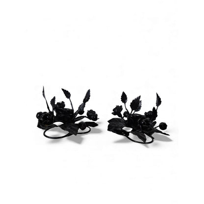 Pair Black Wrought Iron Rose Candle Holder Centerpieces Floral Decor Table