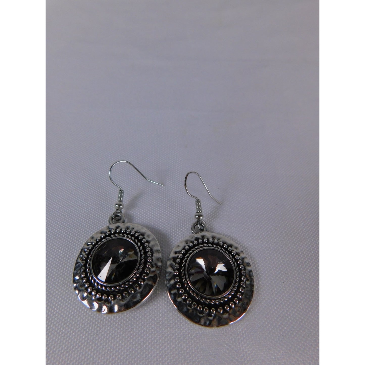 Boho Dangle Earrings Silver Tone Faceted Black Stone Statement Beaded Pierced Wo