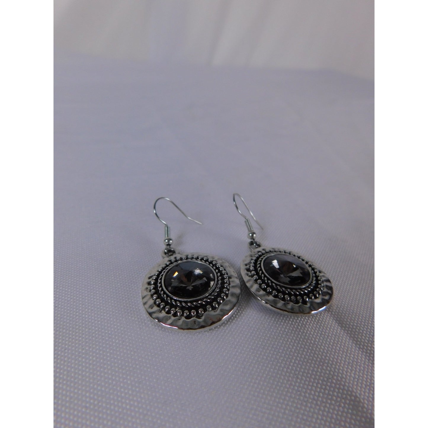 Boho Dangle Earrings Silver Tone Faceted Black Stone Statement Beaded Pierced Wo
