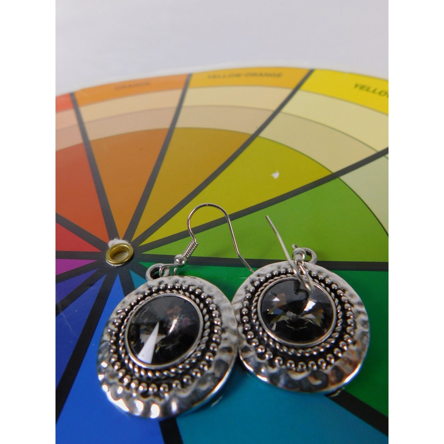 Boho Dangle Earrings Silver Tone Faceted Black Stone Statement Beaded Pierced Wo