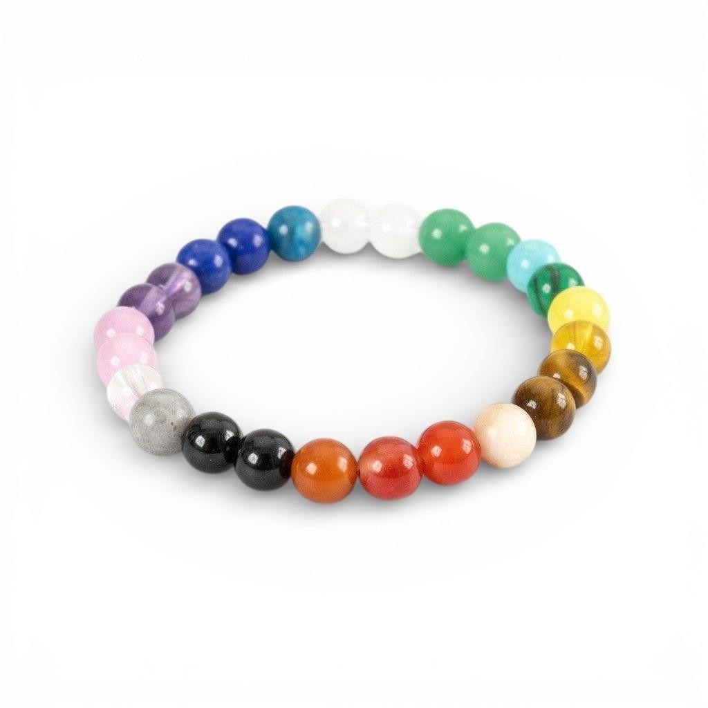 Colorful 8mm Chakra Stone Multicolor Bracelet Elastic Stretch
