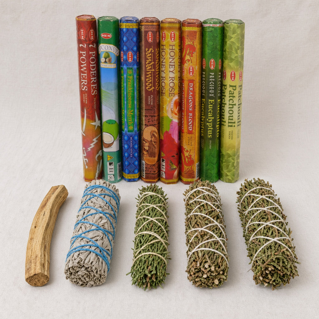 Seven African Powers Incense & Cleansing Bundle 8 HEM Boxes plus Sage, Cedar, Rosemary, Juniper & Palo Santo