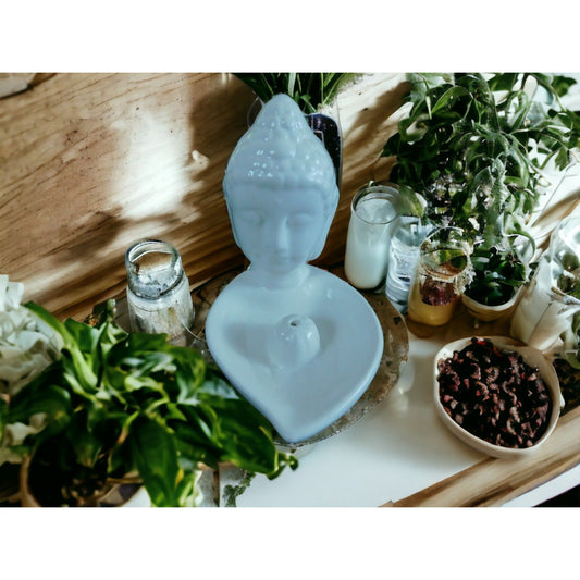 Brûleur d'encens Bouddha Pièce décorative en céramique blanche pour la décoration de yoga au bureau à domicile