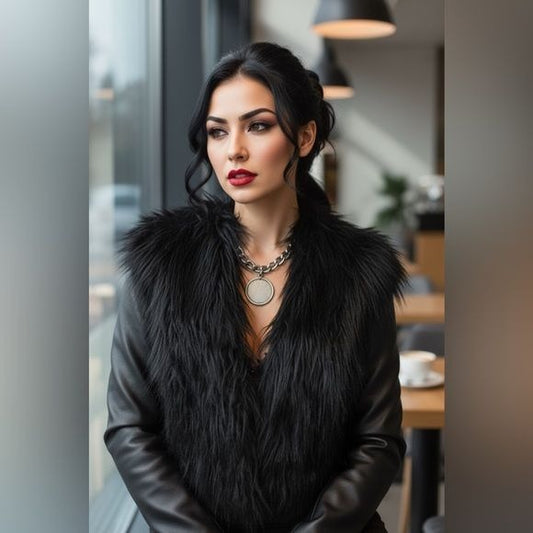 Libby Edelman Black Faux Fur Jacket S - Shaggy Leather Look - New