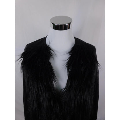 Libby Edelman Black Faux Fur Jacket S - Shaggy Leather Look - New