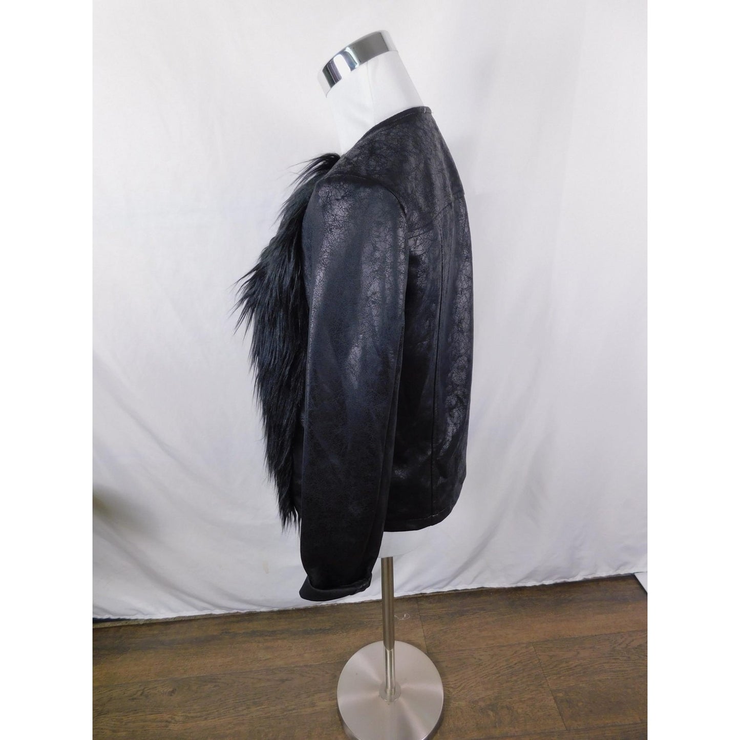 Libby Edelman Black Faux Fur Jacket S - Shaggy Leather Look - New
