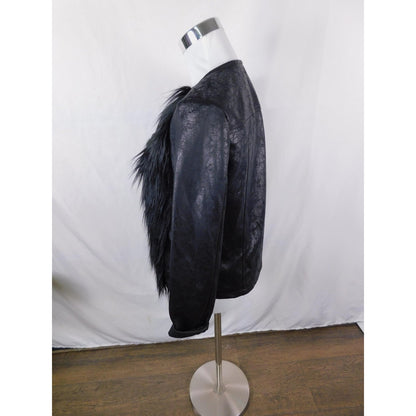 Libby Edelman Black Faux Fur Jacket S - Shaggy Leather Look - New
