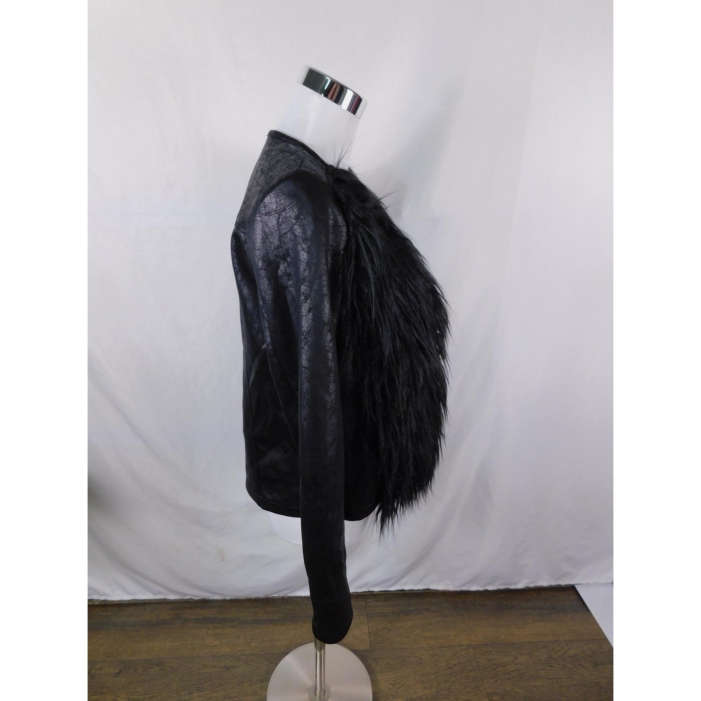 Libby Edelman Black Faux Fur Jacket S - Shaggy Leather Look - New
