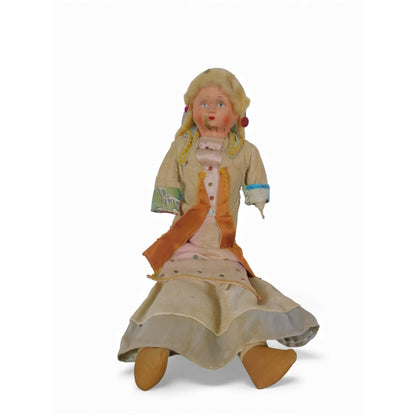 Antique Painted Face Cloth Doll 22" - As-Is Folk Art Poppet - Good