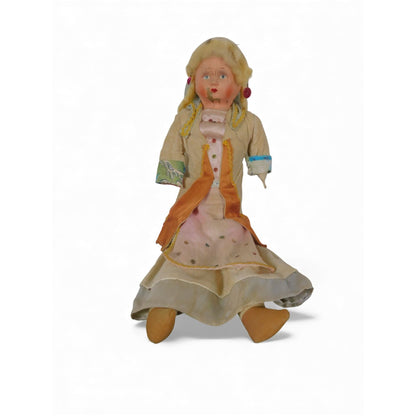 Antique Painted Face Cloth Doll 22" - As-Is Folk Art Poppet - Good