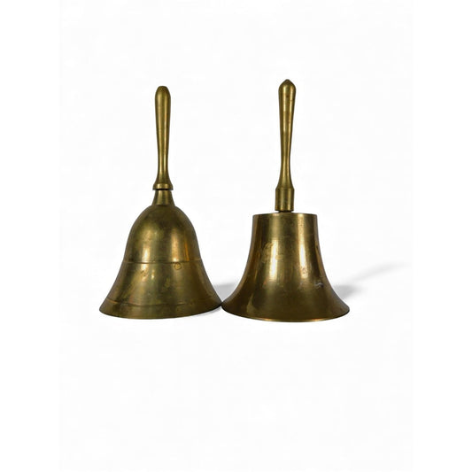 Vintage Brass Hand Bells Pair School Desk Service Ringing Collectible Decor